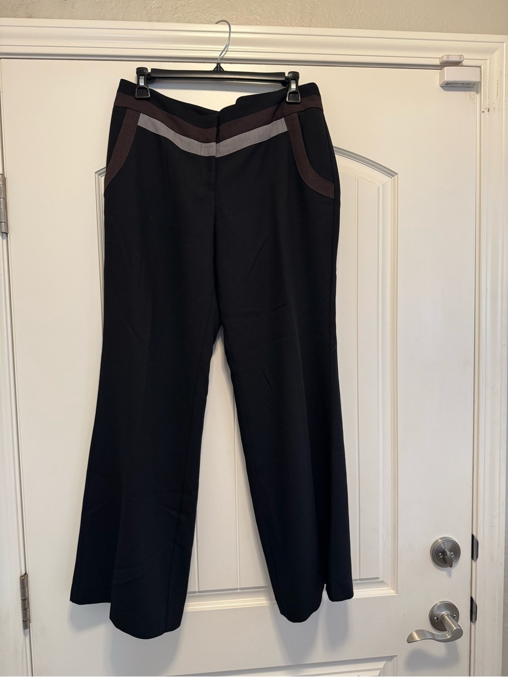 Anthropologie Elevenses Colorblock Waistband Wool Blend Wide Leg Trousers Size 8